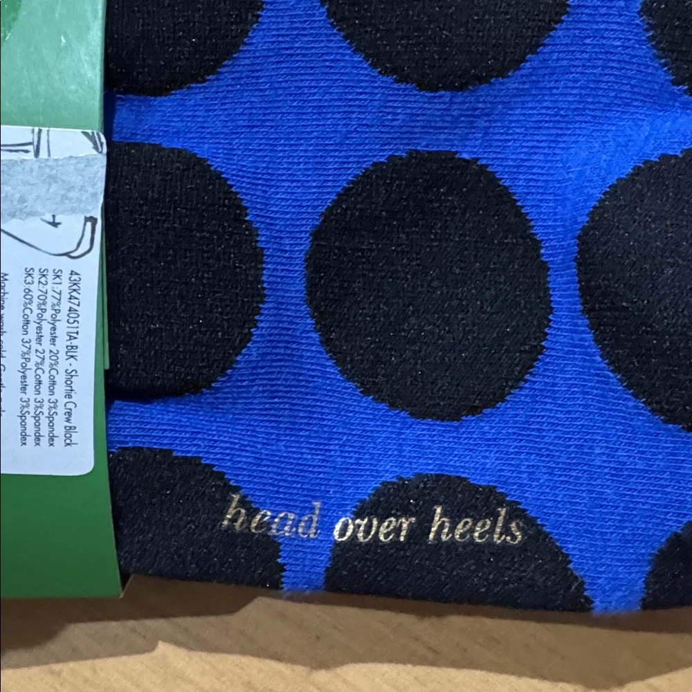 Kate Spade Black and Blue Shortie Crew Socks in Floral Dot and Spade